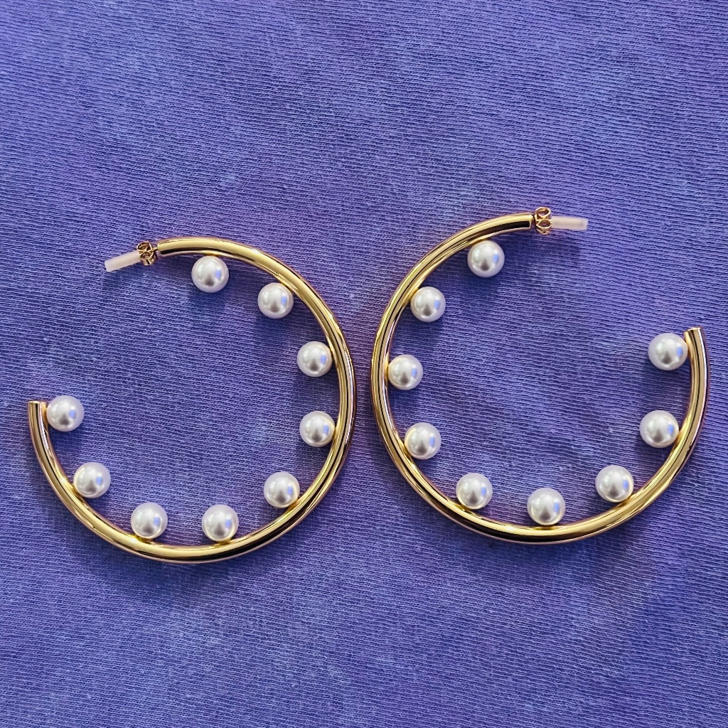 Adrienne Houghton Xixi Gold Tone With Pearls Hoops